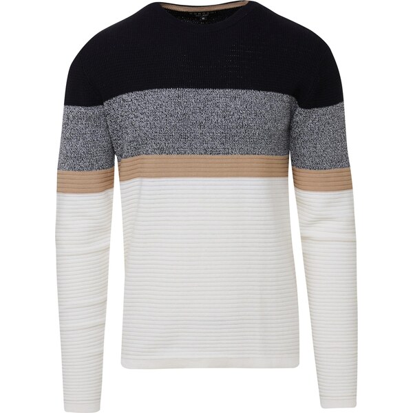 KOROSHI Sveter farba ťavej srsti / námornícka modrá / sivá melírovaná 65895816