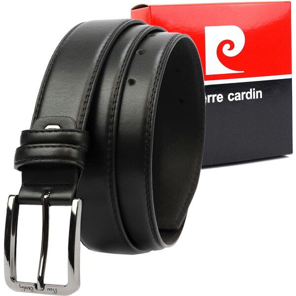 Kožený opasok Pierre Cardin – čierny, 3,5 cm, strieborná pracka 65846199