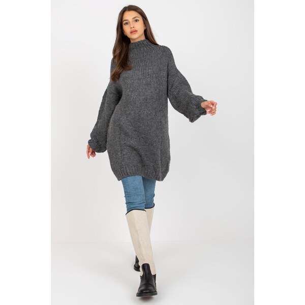 MladaModa Dlhý rolákový sveter Violetta grafitový 65849874