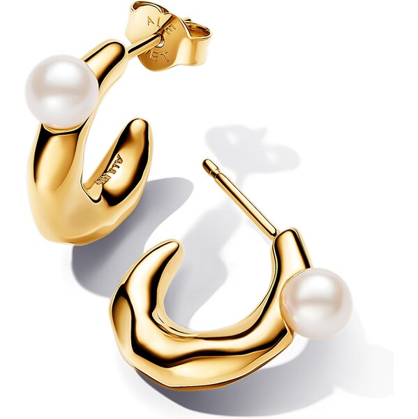 Pandora Pozlátené kruhové náušnice s pravou perlou Essence Shine 66590059