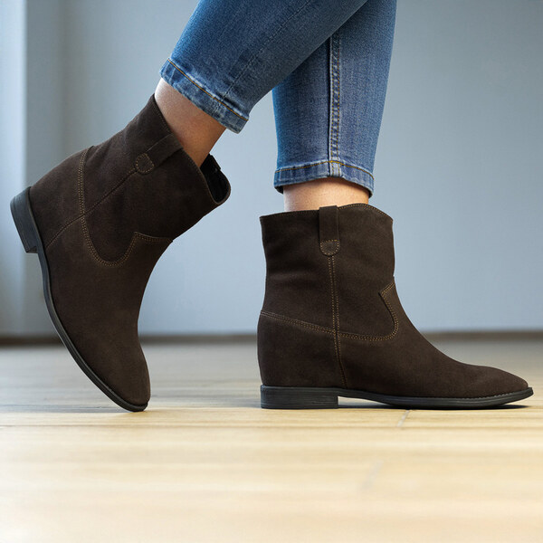 Členkové hnedé kožené semišové čižmy na kline BUTDAM ADELA 65855050