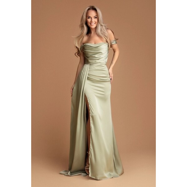 miadresses.sk Zelené priliehavé šaty spustené na ramená 66862898