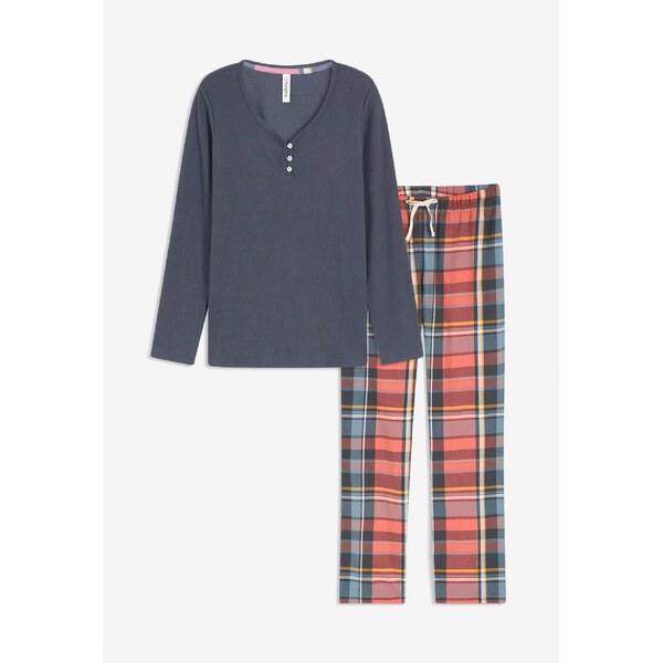 bonprix Pyžamo s vrúbkovaným tričkom a flanelovými nohavicami z 65805830