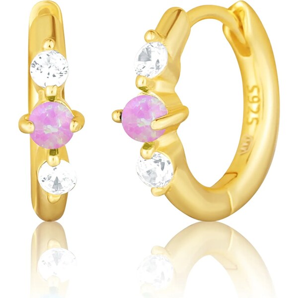 JVD Pozlátené kruhové náušnice s ružovými syntetickými opálmi 66578948