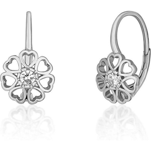 JVD Strieborné visiace náušnice Srdcový kvet so zirkónmi 66592249