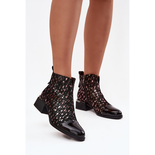 Lakované dámske členkové čižmy z pravé kože na nízkom podpätku D&A 65927901