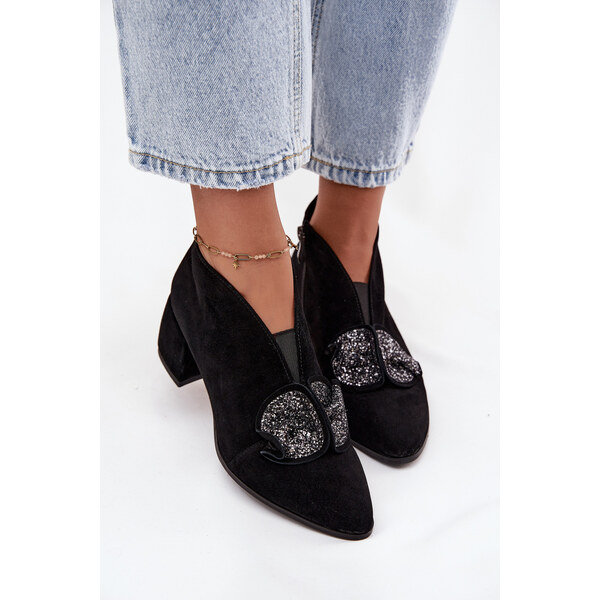 Kožené semišové dámske čižmy na opätku s ozdobou D&A 65927908