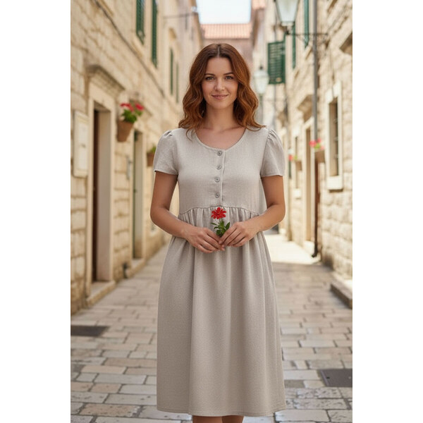 Romantické ľanové šaty Lotika s gombíkmi 65899750