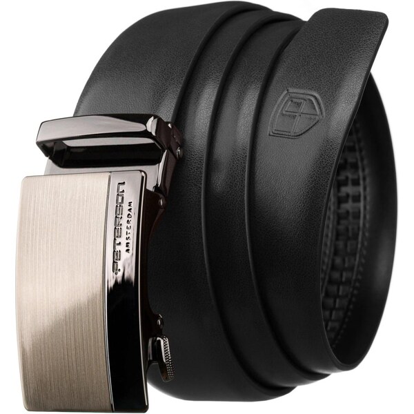 Čierny kožený opasok so striebornou automatickou prackou 65927123