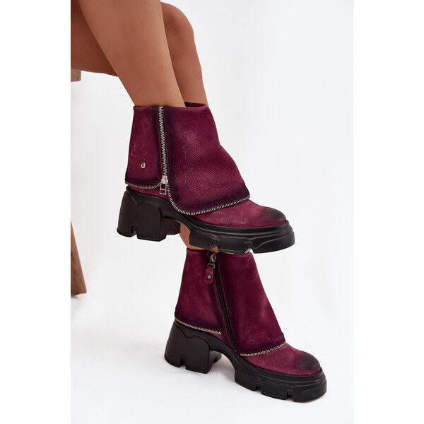 Kožené členkové topánky s ohrnutým lemom Maciejka 66473053