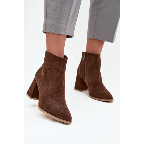 Členkové čižmy z prírodného semišu s vysokým podpätkom vyhrievané 65927833