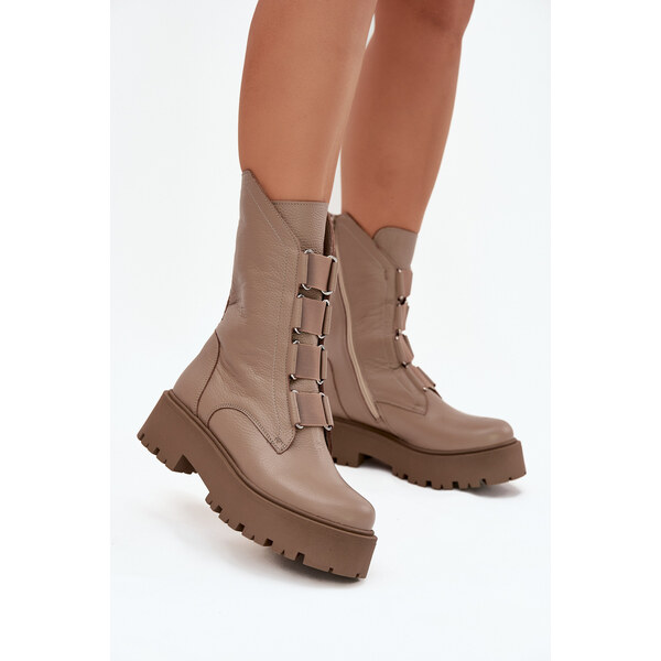 Dámske členkové topánky z pravej kože na platforme Zazoo 3795 béžové 65927841