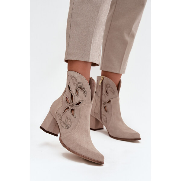 Semišové perforované dámske členkové čižmy na opätku Zazoo 65927846