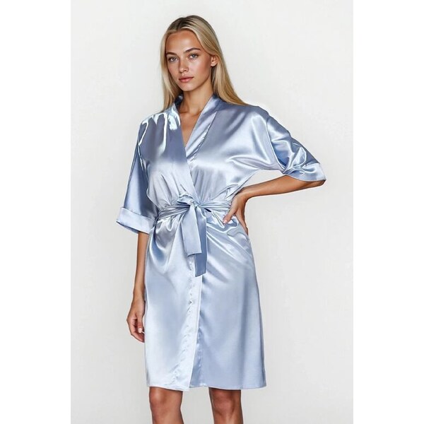 DKaren Saténový župan 100 svetle modrý 33132183
