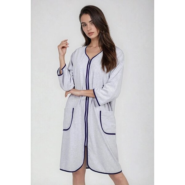 Kuba Bavlnený župan Denisa sivý s modrým lemom 35729708