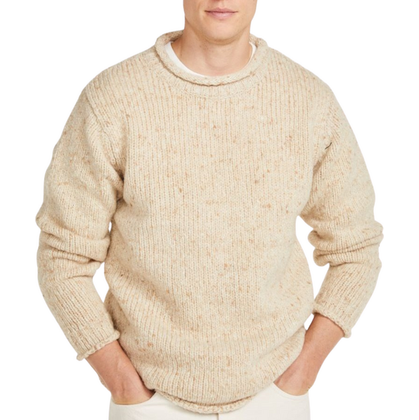 Vlnka Pánsky vlnený sveter s vyhrnutými lemami prírodná veľkosti 65931146