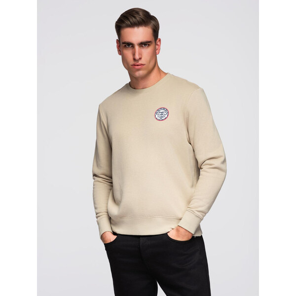 Ombre Mens non-stretch sweatshirt with college style patch - sand 58160444