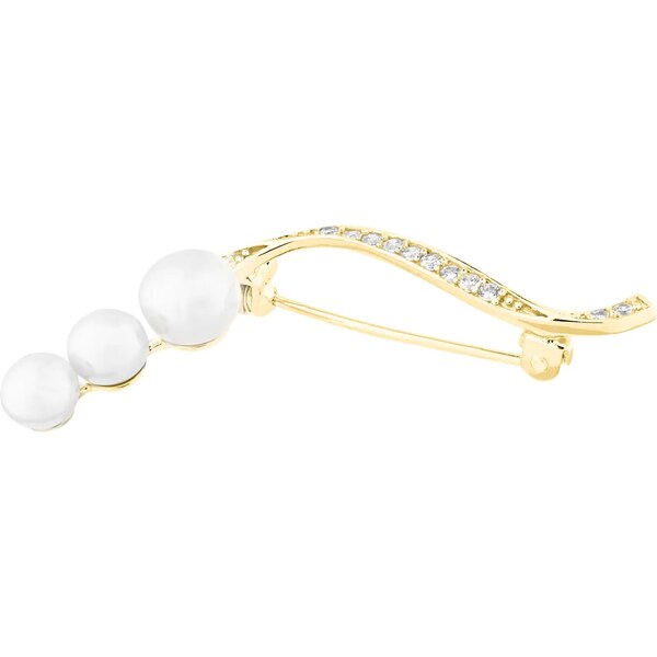 JVD Elegantná pozlátená brošňa s perlami a zirkónmi SVLD0002XD2GP00 66594610