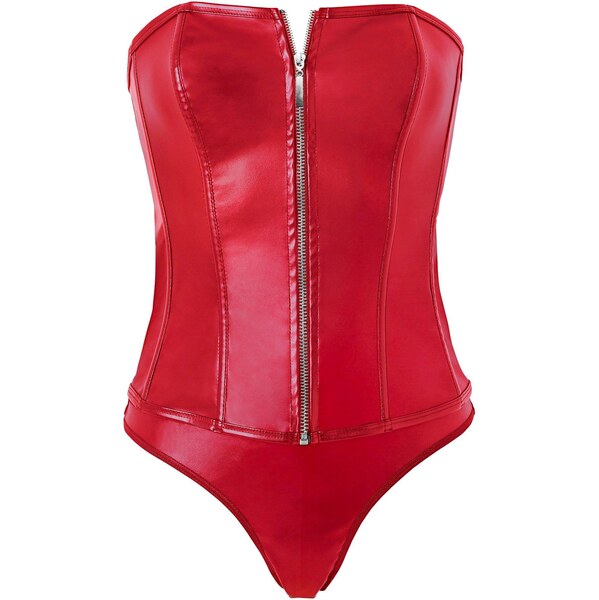 bonprix Korzáž + tangá z koženky (2-dielna sada), farba červená 65932990