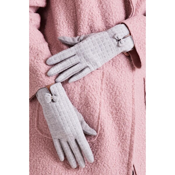 MladaModa Dotykové rukavice s ozdobnou mašličkou model 50225 šedé 65954234