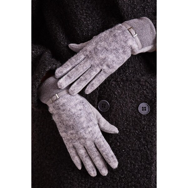 MladaModa Pletené dotykové rukavice s ozdobnou prackou model 50114 65954235