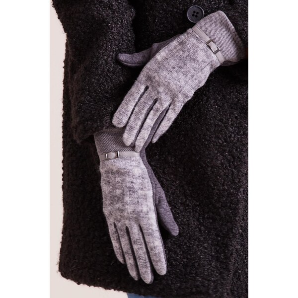 MladaModa Pletené dotykové rukavice s ozdobnou prackou model 50114 65954236