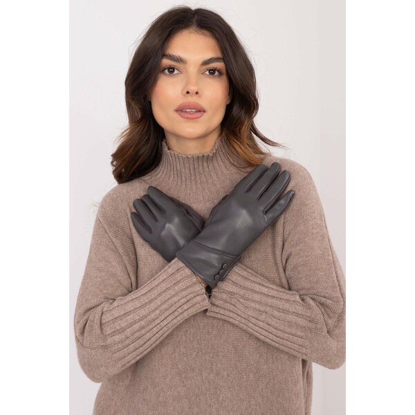 MladaModa Zateplené koženkové dotykové rukavice s gombíkmi model 80595 65954254