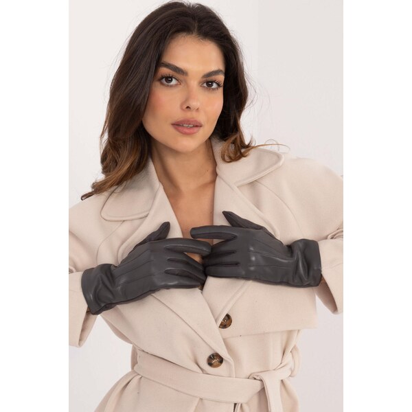 MladaModa Zateplené koženkové dotykové rukavice model 80486 grafitové 65954262