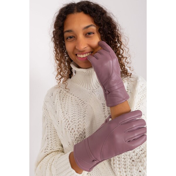 MladaModa Zateplené koženkové dotykové rukavice s gombíkom model 80228 65954267