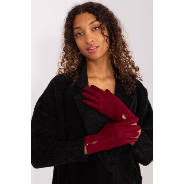 MladaModa Teplé dotykové rukavice s gombíkom model 50277 bordové 65954303
