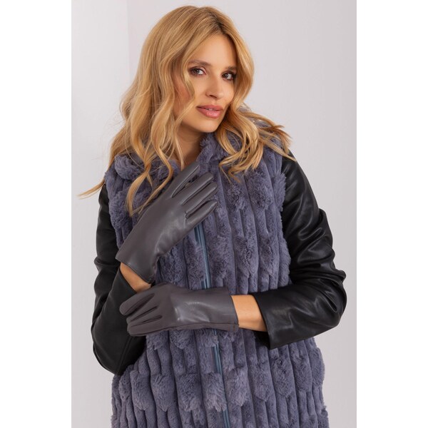 MladaModa Zateplené koženkové dotykové rukavice model 50116 grafitové 65954311