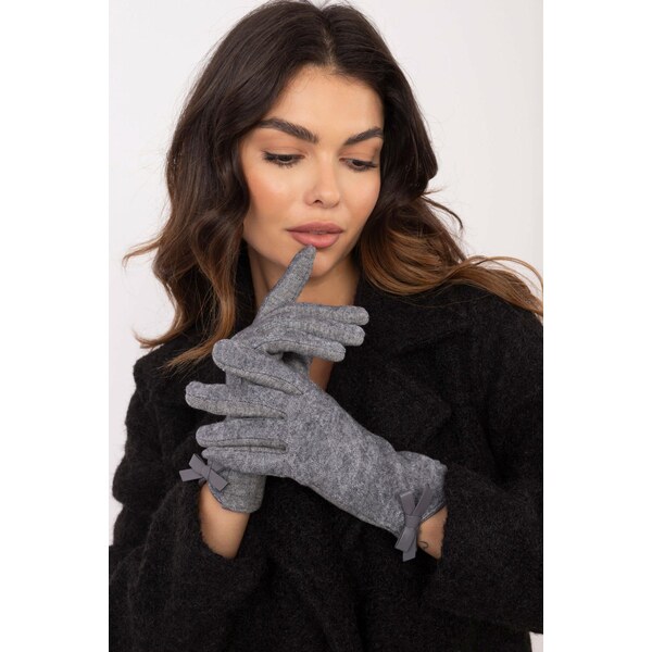 MladaModa Teplé dotykové rukavice s mašličkou model 30110 šedé 65954331