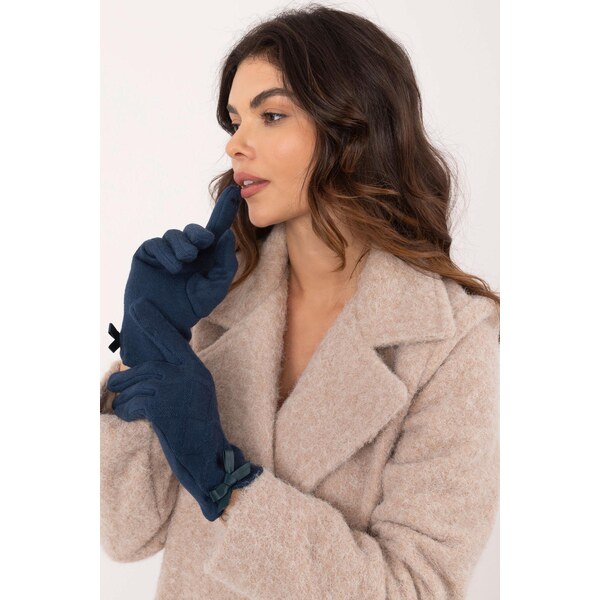 MladaModa Teplé dotykové rukavice s mašličkou model 30110 tyrkysové 65954337