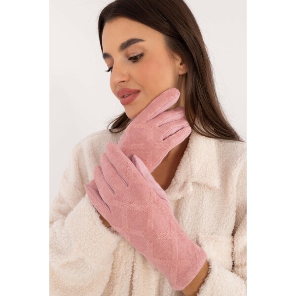 MladaModa Teplé dotykové rukavice s jemným vzorom model 90122 pudrovo 65954359