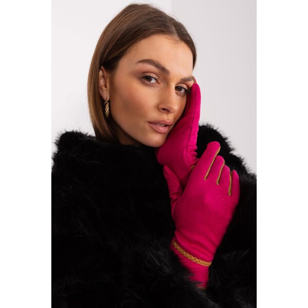 MladaModa Elegantné dvojfarebné dotykové rukavice model 60125 fuksiové 65954364