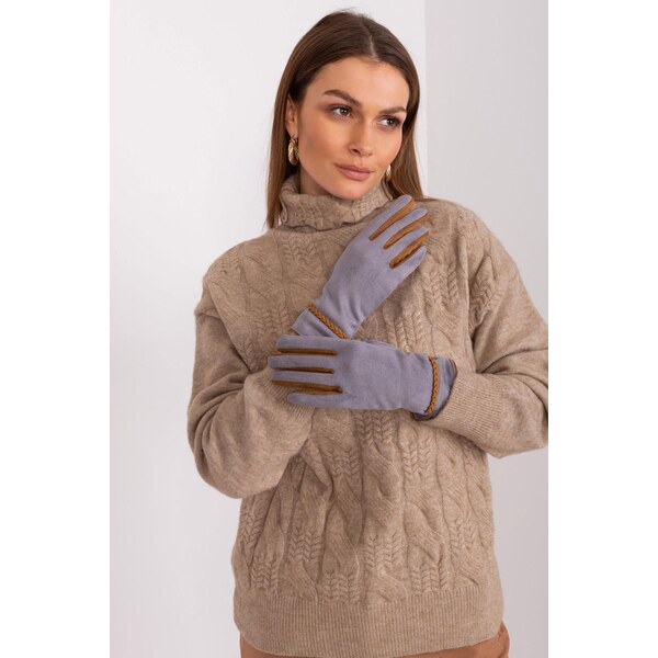 MladaModa Elegantné dvojfarebné dotykové rukavice model 60125 šedé 65954373