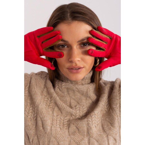 MladaModa Elegantné dvojfarebné dotykové rukavice model 60125 červené 65954368