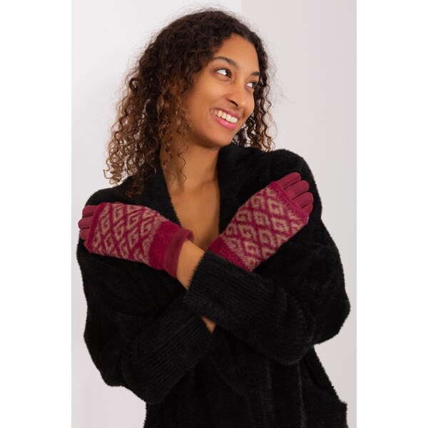 MladaModa Teplé dotykové rukavice s prekrytím model 31061 bordové 65954399