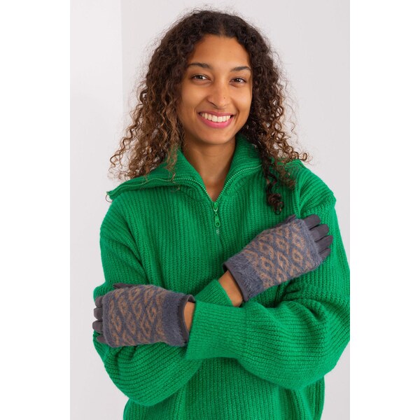 MladaModa Teplé dotykové rukavice s prekrytím model 31061 grafitové 65954400