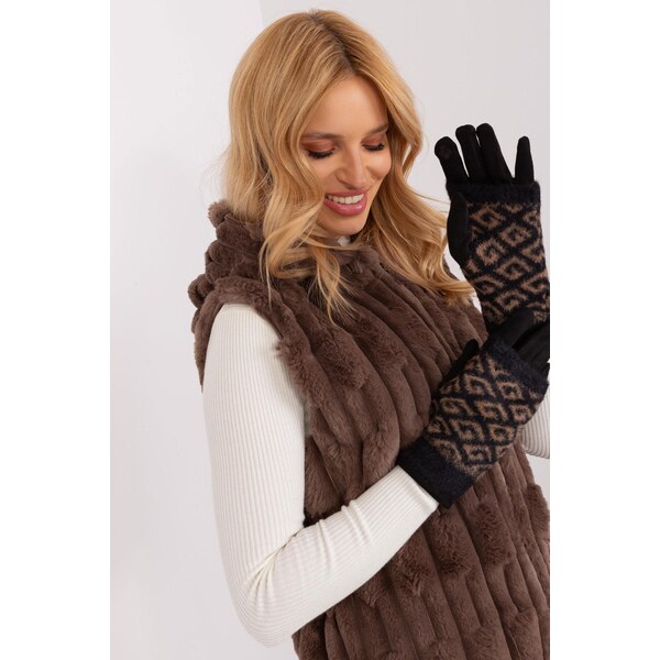 MladaModa Teplé dotykové rukavice s prekrytím model 31061 čierne 65954410