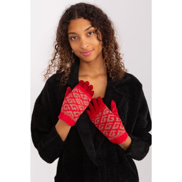 MladaModa Teplé dotykové rukavice s prekrytím model 31061 červené 65954411