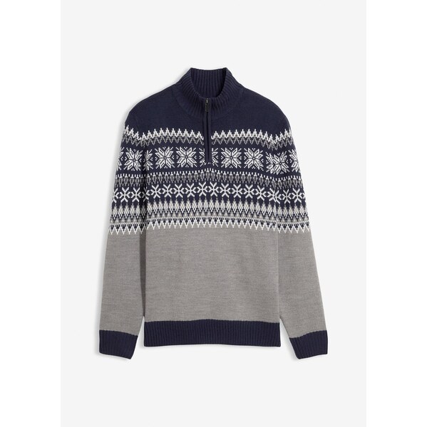 bonprix Nórsky pulóver s golierom na zips, farba šedá 45516807