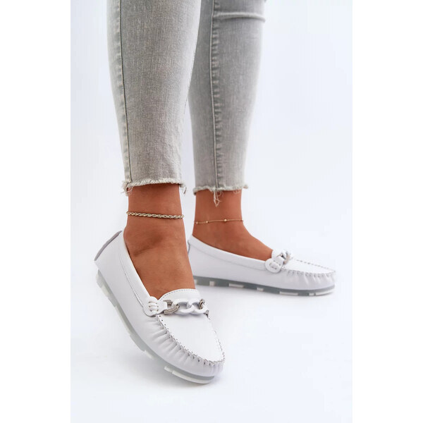 Kesi Dámske kožené mokasíny s ozdobou, biele S.Barski 57058373