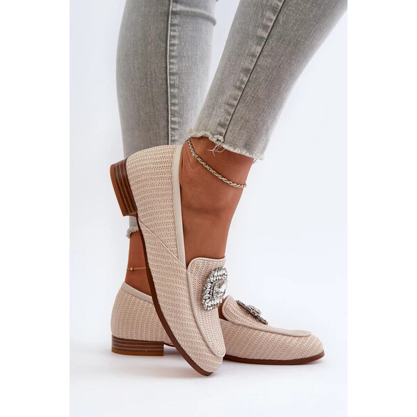 Kesi Dámske mokasíny na plochom podpätku s brošňou Béžová D&A 57058382