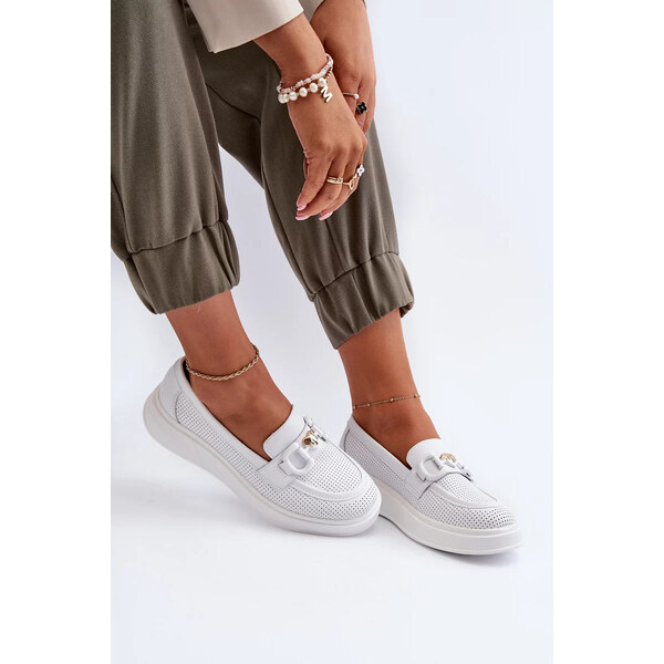 Kesi Dámske kožené mokasíny na platforme, biele S.Barski 57058377