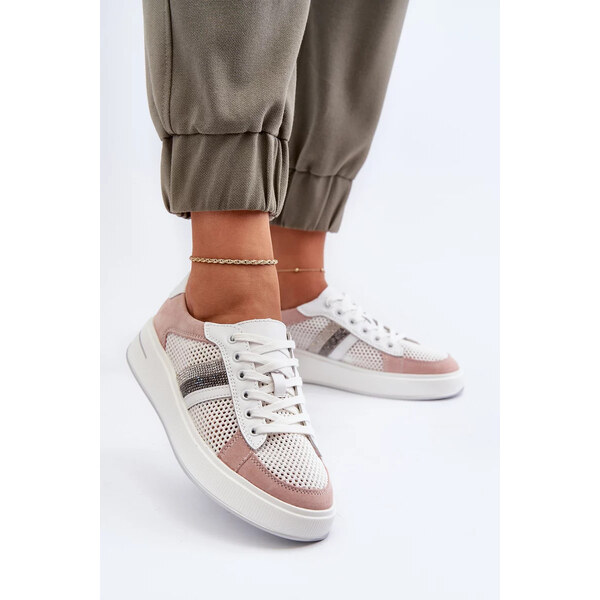 Kesi Dámske biele a ružové kožené tenisky D&A 57058379