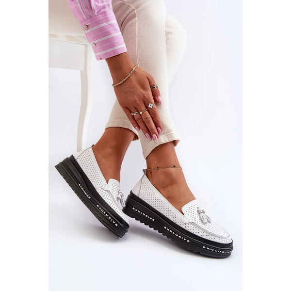 Kesi Dámske kožené mokasíny na platforme, biele Assetnima 57058394