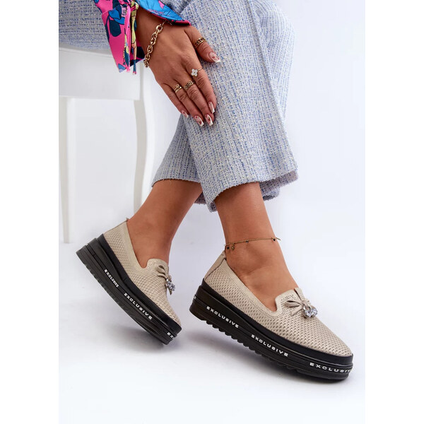 Kesi Lesklé dámske kožené mokasíny na platforme S.Barski Gold 57058504