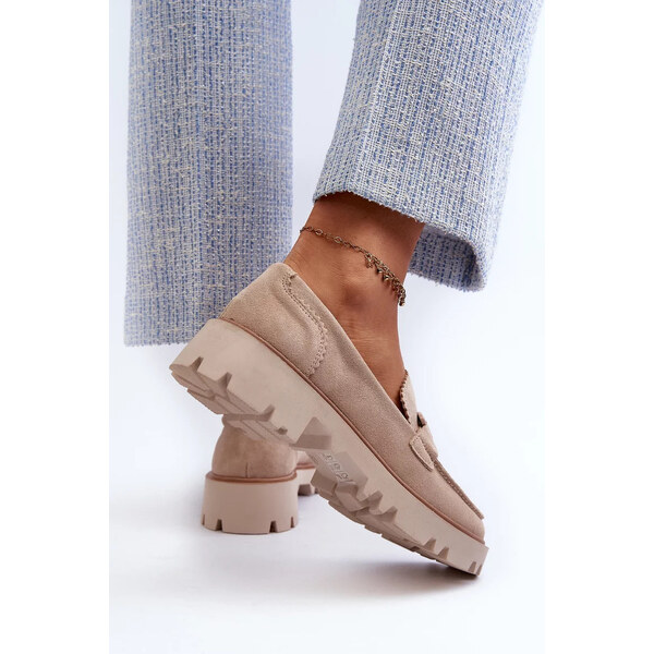 Kesi Dámske semišové mokasíny s béžovým zdobením D&A 57058522