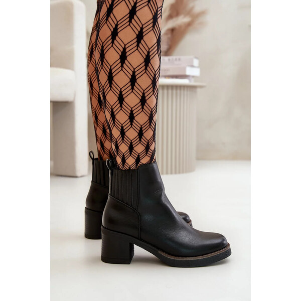 Kesi Zateplené dámske členkové topánky na podpätku z eko kože Black 57826267